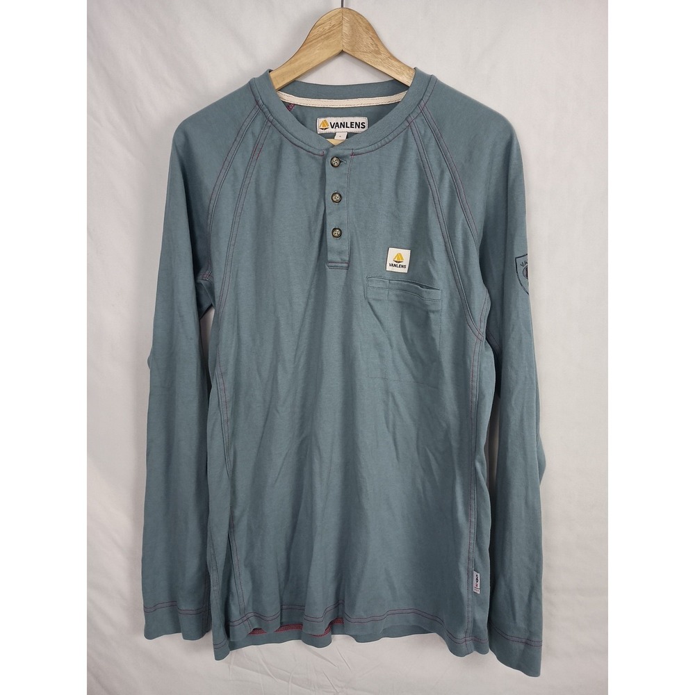 Vanlens Long Sleeve Henley Size Large Blue Cat 2 Flame Resistant
